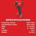 Milwaukee M18 FUEL 1/2 Compact Impact Wrench with Pin Detent (Bare Tool) - Image 7